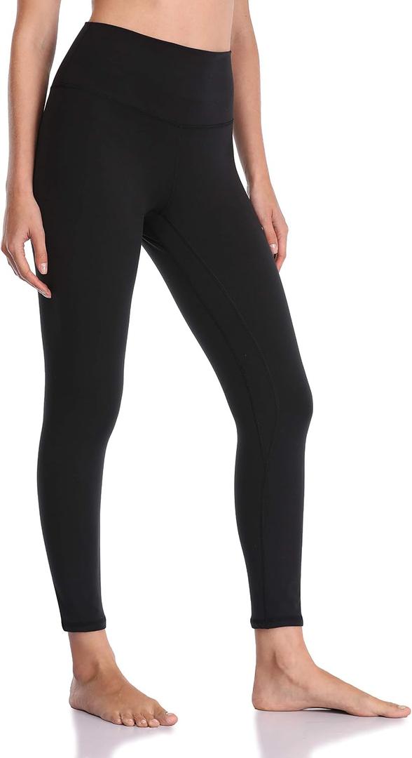 YUNOGA Women's High Waisted Workout Leggings 25" Inseam Ultra Soft Tummy Control Yoga Pants (L, Black)
