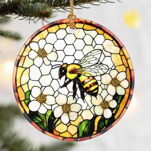 Christmas Ornaments, Dodosky 2.8in Ceramic Hanging Ornament, Xmas Decor, Christmas Tree Ornaments, Xmas Decorations for Tree, Holiday Ornament, Gifts for Bee Lovers, Gifts for Women, Garden Lovers