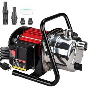 Water Transfer Garden Pump, 1.6 HP 1000GPH Portable Electric Shallow Well Jet Pump, Stainless Steel Sprinkler Pressure Booster Pump for Pool Draining, Lawn Fountain, Irrigation, Water Removal