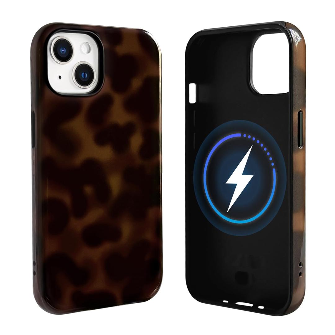 NITITOP Compatible with iPhone 15 Case Magnetic Compatible with MagSafe Cute Leopard Amber Aesthetic Tortoise Design for Women Men Girls Soft TPU Shockproof Protective Cover - Brown