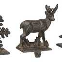Red Co Set of 3 Snowflake, Reindeer & Christmas Tree Decorative Cast Iron Stocking Holders in Old Bronze Finish