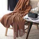 LOMAO Knitted Throw Blanket with Tassels Bubble Textured Lightweight Throws for Couch Cover Home Decor (Caramel, 60x90)