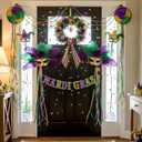 2 x XunYee 6 Pcs Mardi Gras Wreath Sash for Front Door Green Purple Gold Wreath Sash for Mardi Gras Fat Tuesday Carnival Party Door Wall Decoration