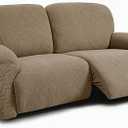 ULTICOR Extra Wide 75" - 100", Reclining 2 Seater Sofa Cover, Extra Wide Reclining Love Seat Slipcover, 6-Piece Jacquared Fabric, Reclining Sofa Covers, Thick, Soft, Washable (Style 4) (Sand)
