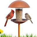 Goodeco Bird Feeder with Pole Standing - Metal Outdoor Bird Feeder for Wild Small Birds, Perfect for Yard Lawn Garden & Patio Decorations, Ideal Gifts for Mom Dad Grandparents (Round)