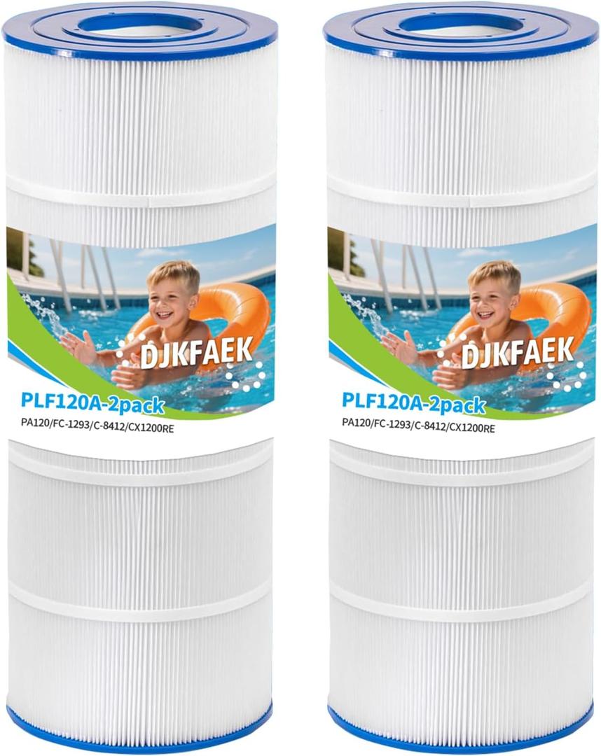 PLF120A Pool Filter Replacement for CX1200RE, PXC125, PA120, Ultra-B2, Unicel C-8412, Filbur FC-1293, L x OD:23 1/4" x 8 15/16", 120 sq.ft,2 Pack