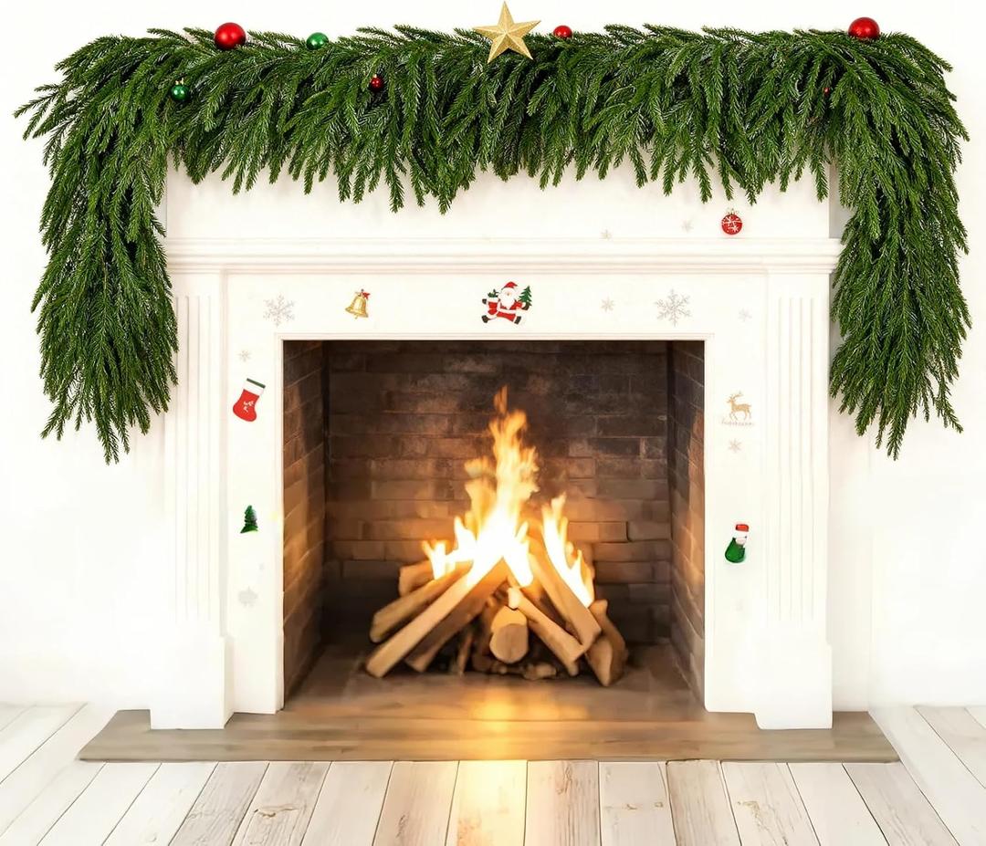 6FT 1 Pc Norfolk Pine Garlands, Realistic-Feel Christmas Cedar Garland with Thick & Soft Texture, Suitable for Mantels/Tables/Staircases/Door Frames, Christmas Decorations