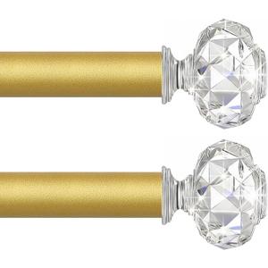 TVWOO Gold Decorative Crystal Curtain Rods:18-45" Heavy Duty Adjustable Window Curtain Rods for Bedroom Living Room,Brass Golden Modern Girly Acrylic Drapery Rods with Sheer Bling Diamond Finial,2Pack