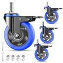 3 Inch Caster Wheels Heavy Duty Stem Caster 1600Lbs, Threaded Stem Casters 1/2"-13 x 1(Stem Diameter 1/2", Stem Length 1"), Safety Locking Caster Set of 4, Industrial Castor Wheels for Cart, Furniture