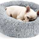 Hoewina Dog & Cat Bed for Indoor Cats, 20in Calming Donut Bed for Puppy and Kitten, Washable Round Fluffy Pet Bed for Small Dogs and Cats (Light Grey)