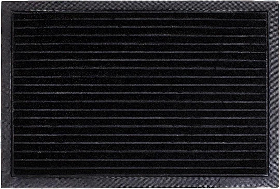 24x16 Non Slip Heavy Duty Rubber Door Mat - Small Indoor Welcome Mat for Entryway Dirt Trapper (1, Black)