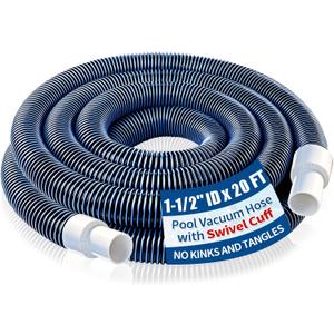 1-1/2 Pool Vacuum Hose With Swivel Cuff, 20FT x 1.5 Inch Pool Cleaner Hose | Flexible Cleaner Hose; Above Ground & Inground Pools; Pool Vacuum & Skimmer Systems; Kink Reduction; PE/EVA Construction