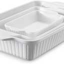 DOWAN Casserole Dishes for Oven, Baking Dishes Set, Ceramic Bakeware Sets of 3, Lasagna Pan Deep, Rectangular Baking Pan Set with Handles for Baking, Casserole, Kitchen, Wedding Gift, White (15.6''/12.2''/8.9'')