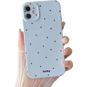 Longlayss Compatible with iPhone 12 Case Polka Dot Phone Case Cute Aesthetic Design Simple for Women Girl Stylish Shockproof Full Camera Protection Cover - Blue