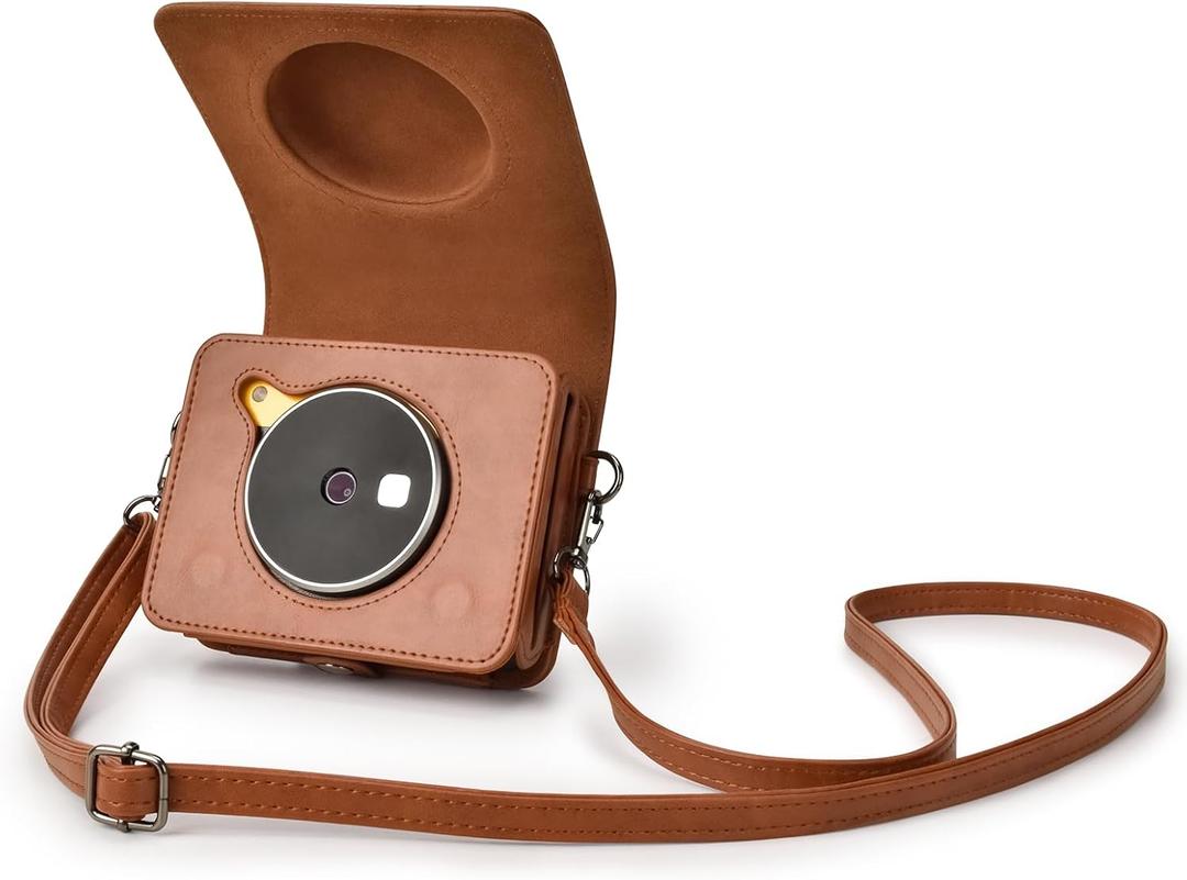 Rieibi Mini Shot 3 Retro Case, PU Leather Protective Case for previous version of Kodak Mini Shot 3 Retro C300R 2-in-1 Camera/Portable Instant Printer with Shoulder Strap - Brown(Camera not included) (Old Model, Brown-Old Model)