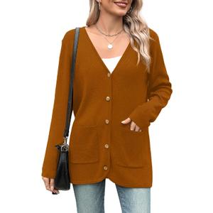 Zeagoo Women's V Neck Button Long Cardigan Sweater Casual 2026 Spring Knit Sweater Blazer with Pockets Small
