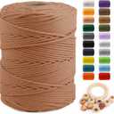 Macrame Cotton Cord 5mm x 328yds, ZUEXT Natural Handmade Brick Red Cords 4 Strands Knitted Rope String for Craft Wall Hanging Weaving Tapestry Dream Catchers Hanger DIY Gift (300m)