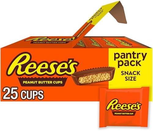 REESE'S Milk Chocolate Snack Size Peanut Butter Cups, Candy Pantry Pack, 13.75 oz (25 Pieces), EXP: MAY2026