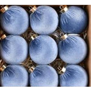 Velvet Christmas Ornaments Balls for Tree - 9pcs Blue Shatterproof Christmas Ornaments for Xmas Decorations