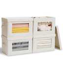 Anywish Citylife 4-Pack Storage Bins with Lids, Fabric Foldable Storage Bins with Soft Cord Handles, Cube Closet Storage Baskets with Lids, Organizers for Organizing Clothes and Books, Beige