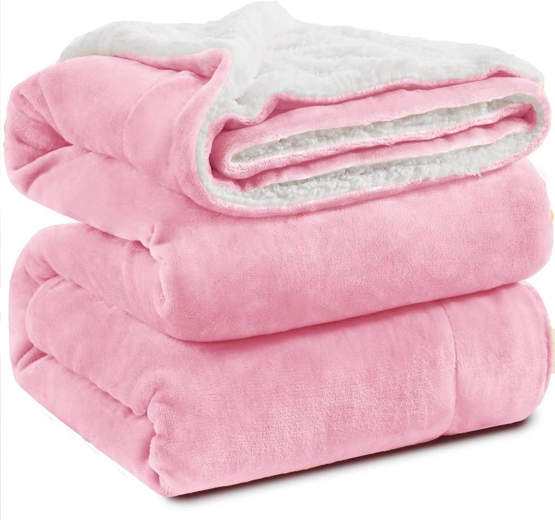 KAWAHOME Sherpa Fleece King Size Blanket for Bed - Extra Warm and Heavy Thick Blankets for Winter, Super Soft 500GSM Plush Blanket, 108" X 90" Pink