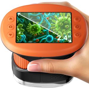 1000X Handheld Microscope for Kids, 4K 2.4" Screen Digital Kids Microscopes with 12 Slides, Portable Edu Toys Gifts for Age 3 4 5 6 7 8 9 10 11 12 Year Old Boys Girls Children Students(Orange)