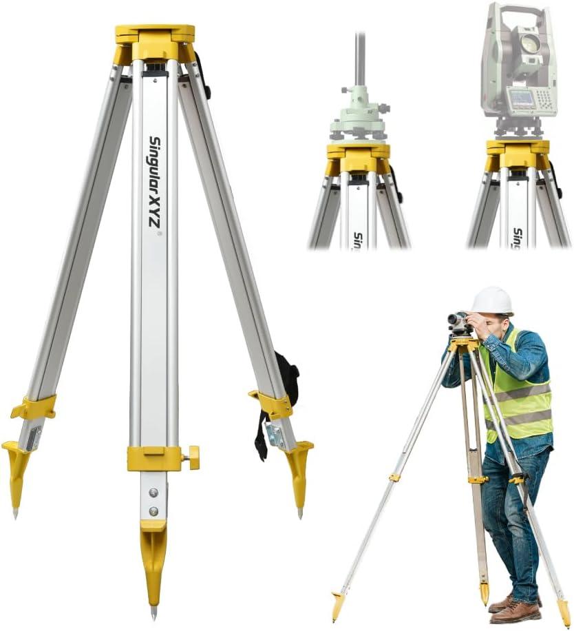 Aluminum Surveying Tripod, Heavy Duty Construction Transit Tripod with Quick Clamp, 5/8-Inch-11 Threaded Flat Head for RTK Base Station, Total Station & Laser Level