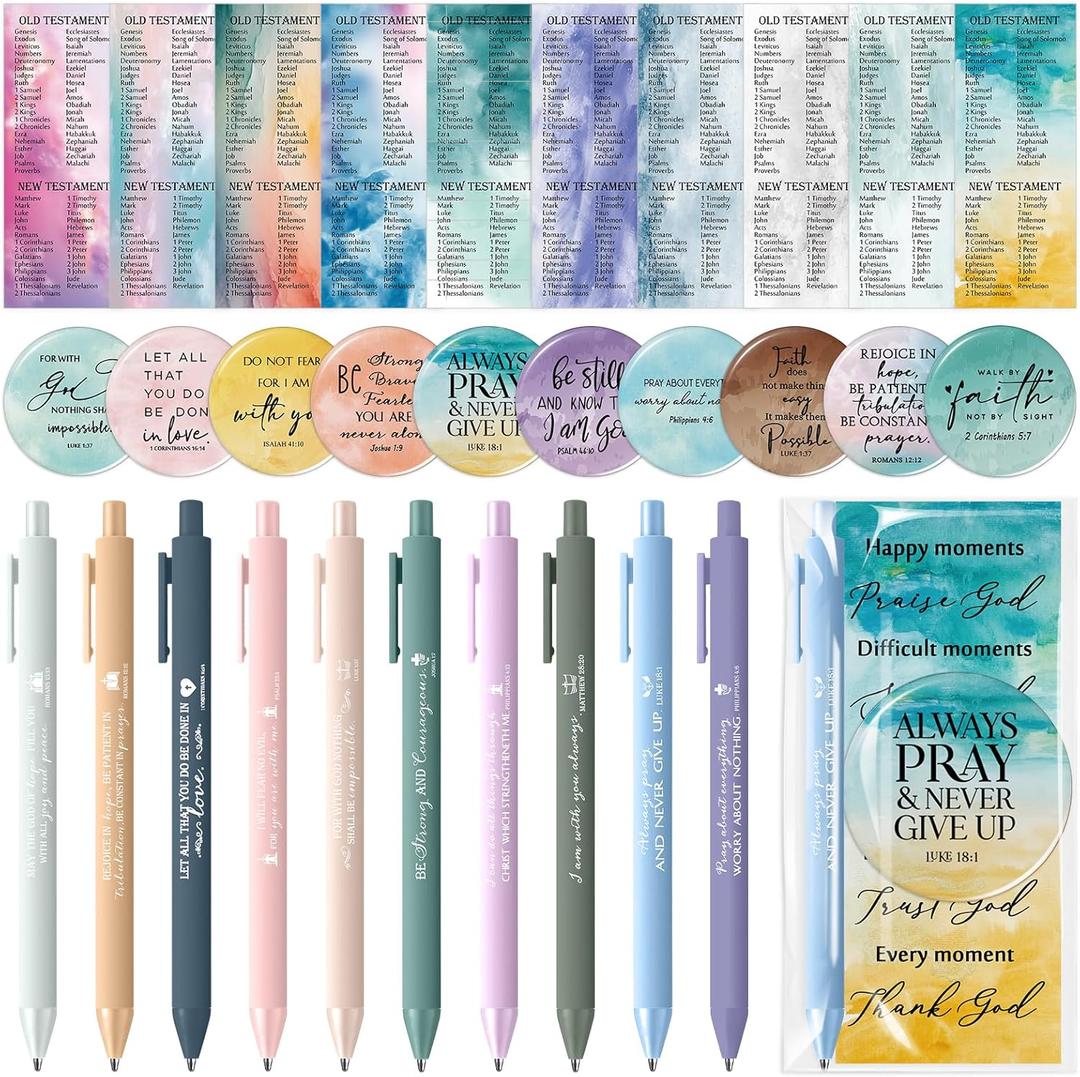 Gueevin 30 Sets Christian Gifts Bulk for Woman Bible Verses Ballpoint Pens Bookmark Religious Compact Mirrors for Mother Teacher Birthday Party Sunday School Study Christmas(Watercolor Style)