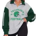 FASHGL Football Sweatshirts Women Game Day Sweatshirt Quarter Zip Pullover (Gray, L)