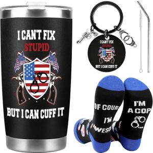 Police Officer Gifts for Men, Academy Graduation Gift Set for Cops Include 20oz Tumbler Socks and Keychain, Funny Law Enforcement Gifts for Graduate Fathers Son, Christmas Birthday Present