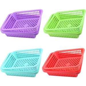 Jucoan 20 Pack Classroom Storage Baskets,10 x 7 x 2.5 Inch Colorful Stackable Desktop Plastic Storage Organizer Tray, Pen Pencil Paper Organizer Tray for School Office Library