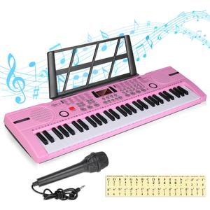 Hricane Piano Keyboard, 61 Keys Beginner Electronic Keyboard Portable Digital Music Keyboard, Early Education Music Instrument with Microphone & Music Sheet Stand (pink)