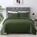 EXQ Home Quilt Set Full Quilts Queen Size Olive Green 3 Piece,Lightweight Soft Coverlet Modern Style Squares Pattern Bedspread Set(1 Quilt,2 Pillow Shams)