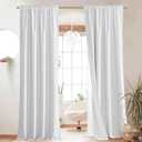 NICETOWN Back Tab 100% Blackout Linen Curtains with Thermal Insulated White Liner, White, 52" Wide, 84" Length Energy Saving Curtains for Living Room 2 Panels Set, Vertical Blinds