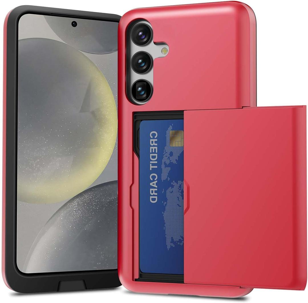 ZUSLAB Card Holder Slot Case Compatible with Samsung Galaxy S24 6.2 Inches 2024, Phone Wallet Case for Galaxy S24, Shockproof Rubber & PC Bumper Dual Layer Cover for Women Men Teens, Red