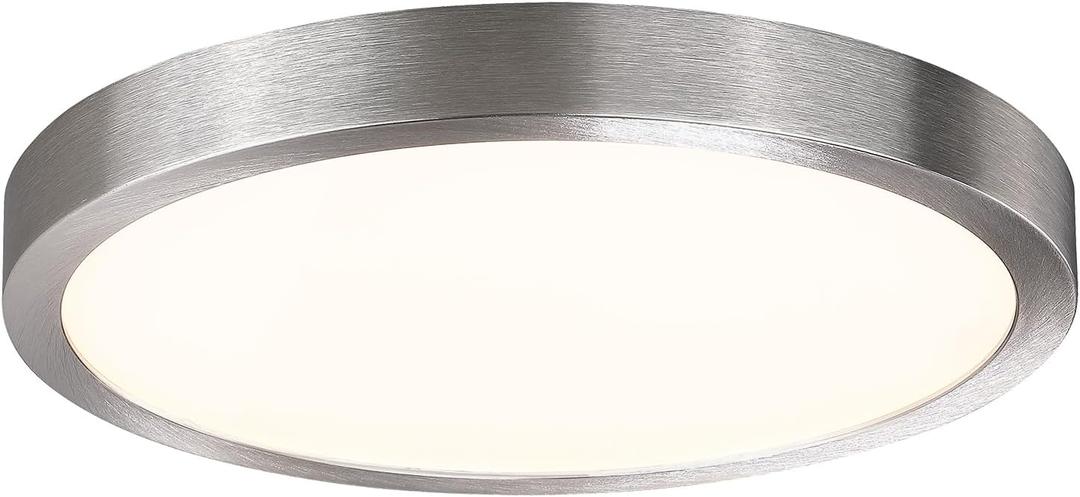 10 Inch LED Flush Mount Ceiling Light Fixture, Super Slim Flush Mount Light for Kitchen, Metal and Glass LED Ceiling Light for Low Ceiling, Hallway, Bathroom, Laundry, Brushed Nickel, 17W, 3000K (10 Inch-1 Pack)