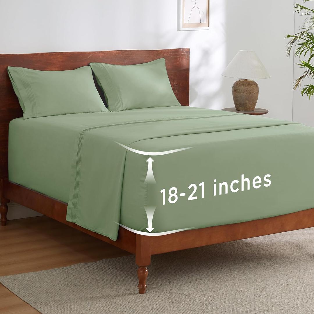Bedsure Deep Pocket King Sheet Set - Fits Mattresses Up to 21 Inches Thick - 4 Piece GentleSoft Bed Sheets, Moisture Wicking, Soft & Cooling Bedsheet & Pillowcases, Easy & Secure Fit, Light Green