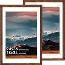 iRahmen 24x36 Poster Frame with 20x30 Mat - Plexiglass Wooden Picture Frames for Photo Wall Gallery Mounting (Dark Brown, Set of 2)