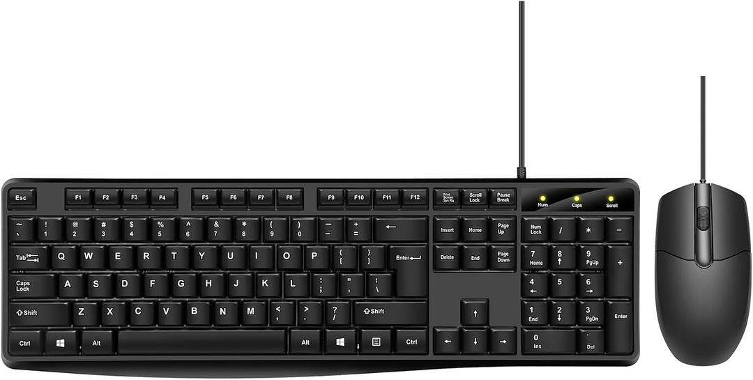 Wired Keyboard and Mouse Combo, Full-Sized Ergonomic Computer Keyboard and Optical Wired Mouse for Windows, Mac OS Desktop/Laptop/PC-Black