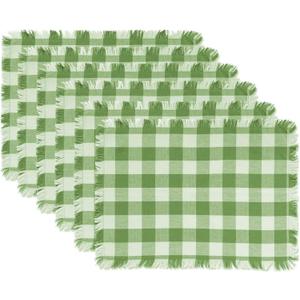 DII Heavyweight Fringed Check Tabletop Collection, Placemat Set, 13x19, Bright Green, 6 Piece