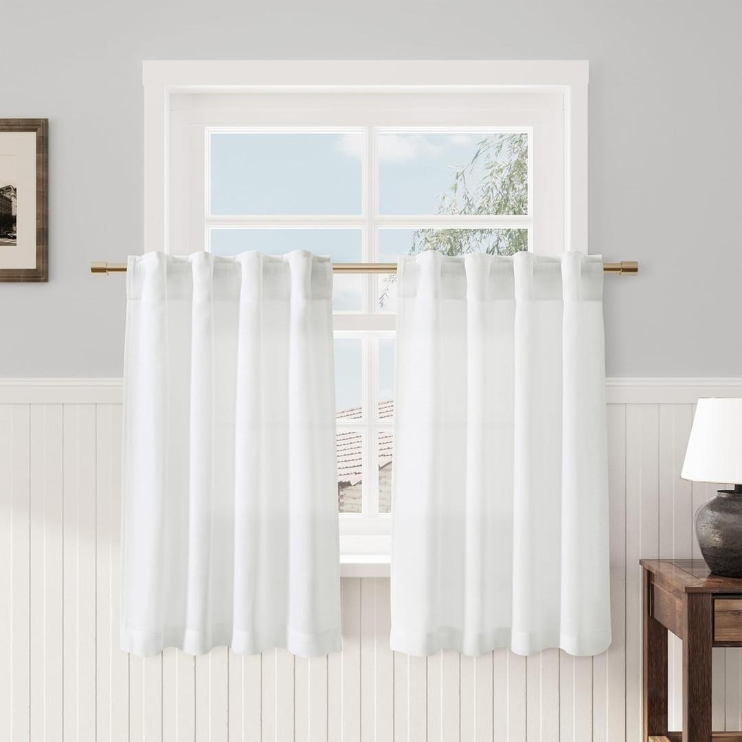 Off White Cafe Tier Curtains 36 Inch Length 2 Panels Semi Sheer Light Filtering Kitchen Window Curtain Over Sink Back Tab Rod Pocket Linen Textured Mini Curtains for Basement Laundry Room 30x36