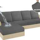 HDCAXKJ 100% Waterproof Sectional Couch Cushion Covers 8 Pieces L Shape Sectional Cover Stretch Chaise Sofa Seat Slipcover Set Jacquard Magic Sofa Cover (Dark Gray, 3 Seater + 4 Backrest + 1 Chaise)