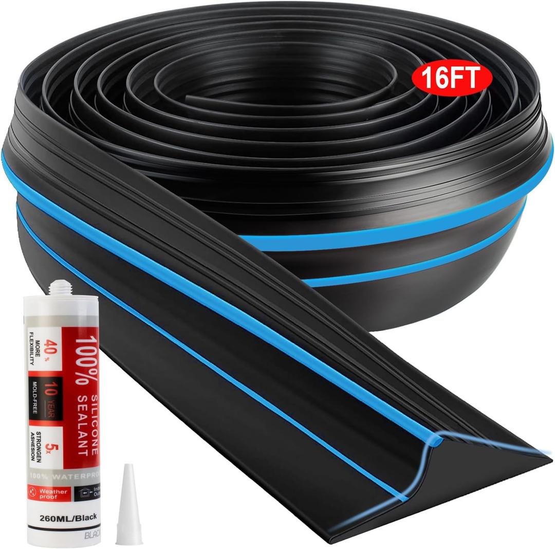 Jin&Bao Universal Garage Door Threshold Seal Strip 16FT Kit, Bottom Waterproof Rubber Weather Stripping Replacement (Blue,1 Adhesive)