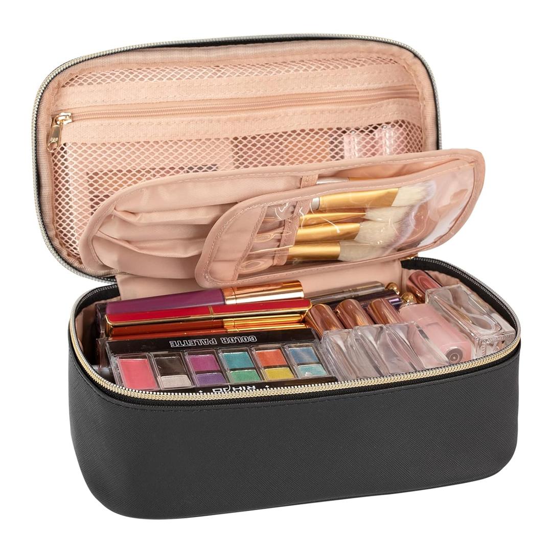 OCHEAL Small Cosmetic Bag,Portable Cute Travel Makeup Bag for Women and girls Makeup Brush Organizer cosmetics Pouch Bags-Black (Small (Pack of 1), 01-Black)