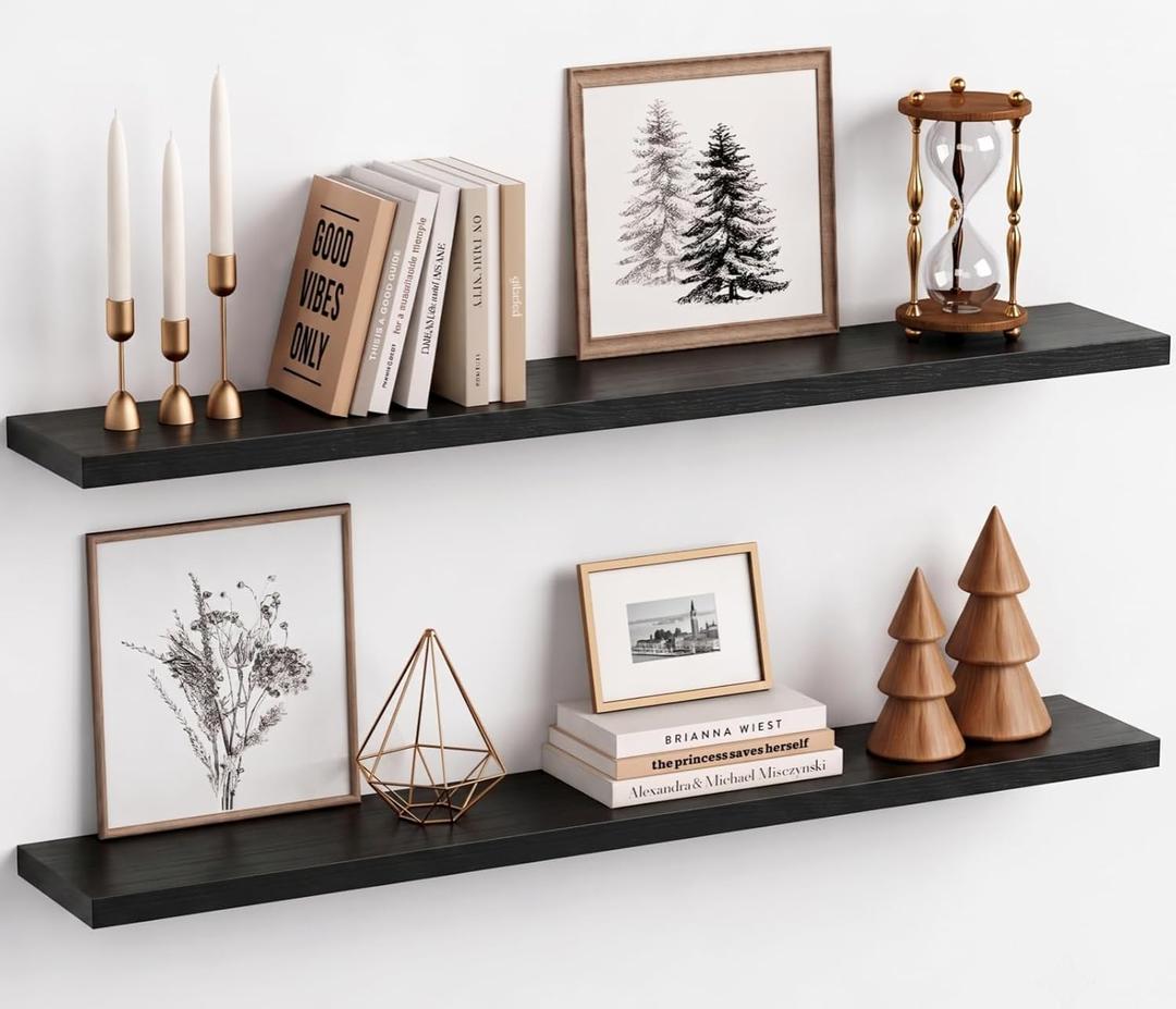 Long Black Floating Shelves for Wall, 48 inch Wall Shelf for Living Room