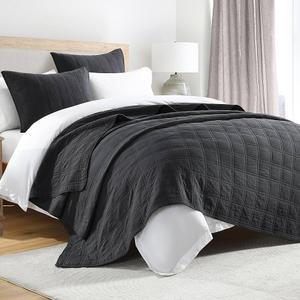 HORIMOTE HOME 100% Cotton Quilt Set Queen Size, Charcoal Pre-Washed Bedspreads Coverlet Set in Geometric Pattern, Cozy Lightweight Stitching Decorative Bedding Cover with 2 Shams for All Season