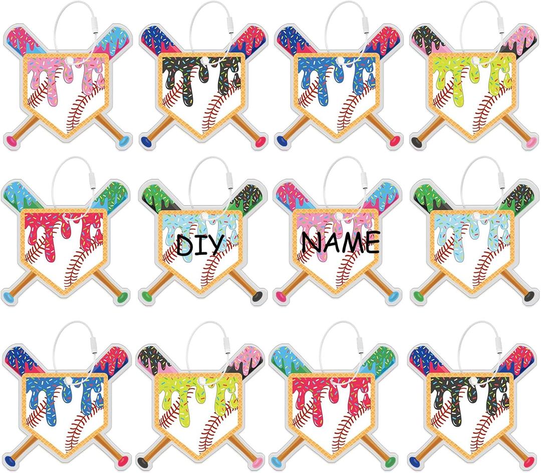 12 Pcs Ice Cream Drip Baseball Luggage Tags for Suitcases Travel Labels with Metal Ring Keychain DIY Name Baseball Ice Cream Drip Theme Party Team Gifts Bulk Bag Suitcase Sports Accessories, 2.75 inches