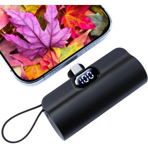 Mini Power Bank,Capsule Power Phone Charger 5500mAh,Portable Charger with Dual USB-C Ports for iPhone17/16/15/15 plus/15 pro/15 pro Max/Android Phone/Samsung/Moto/LG etc (Black)