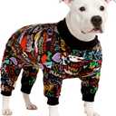 LovinPet Large Dog Pajamas, Wound Care/Post Surgery Shirt, UV Protection, Love My Dog Text on Black Print, UV Protection, Pet Anxiety Relief, Large Dog Onesies, Pet PJ's/Medium