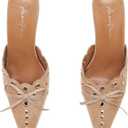 Kitten Heel Mules for Women Bow Tie Suede Stiletto Heels Mule Pointed Toe Studs Slide Heeled Sandal Pumps for Wedding Dress Party, 38